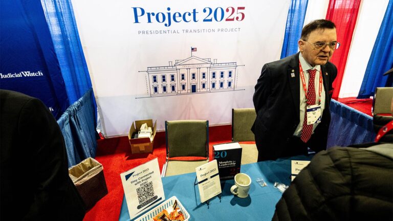 A photo of the Project 2025 booth at the Conservative Political Action Conference.