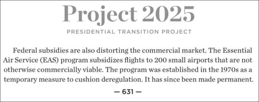 Project 2025 Essential Air Service